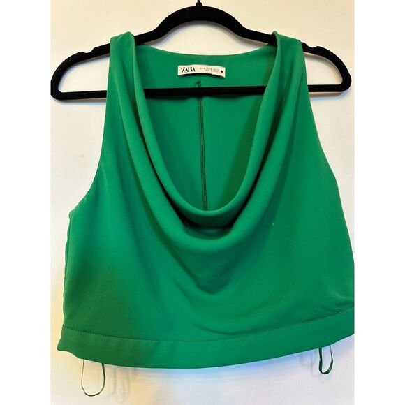 ZARA Flowy Draped Neckline Emerald Crop Top Size Medium for St Patricks Day! - Picture 5 of 7